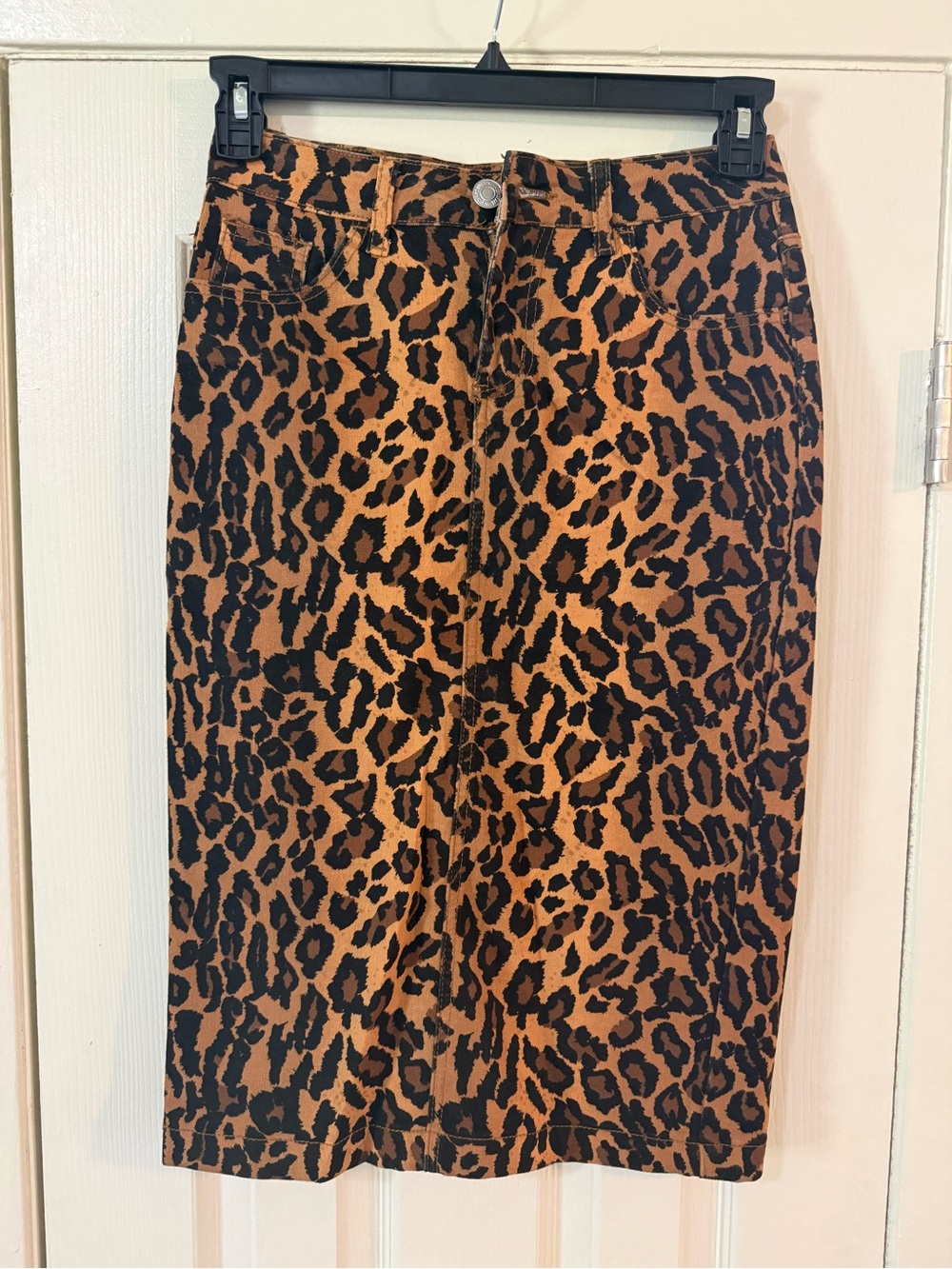 Leopard Print Denim Skirt in Brown/Black